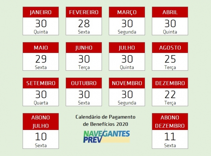 Calendário de Pagamentos 2020